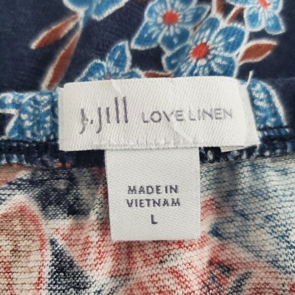 J Jill Womens Love Linen Blue Red Floral Off The Shoulder Blouse Size L Ruffled - Picture 4 of 10